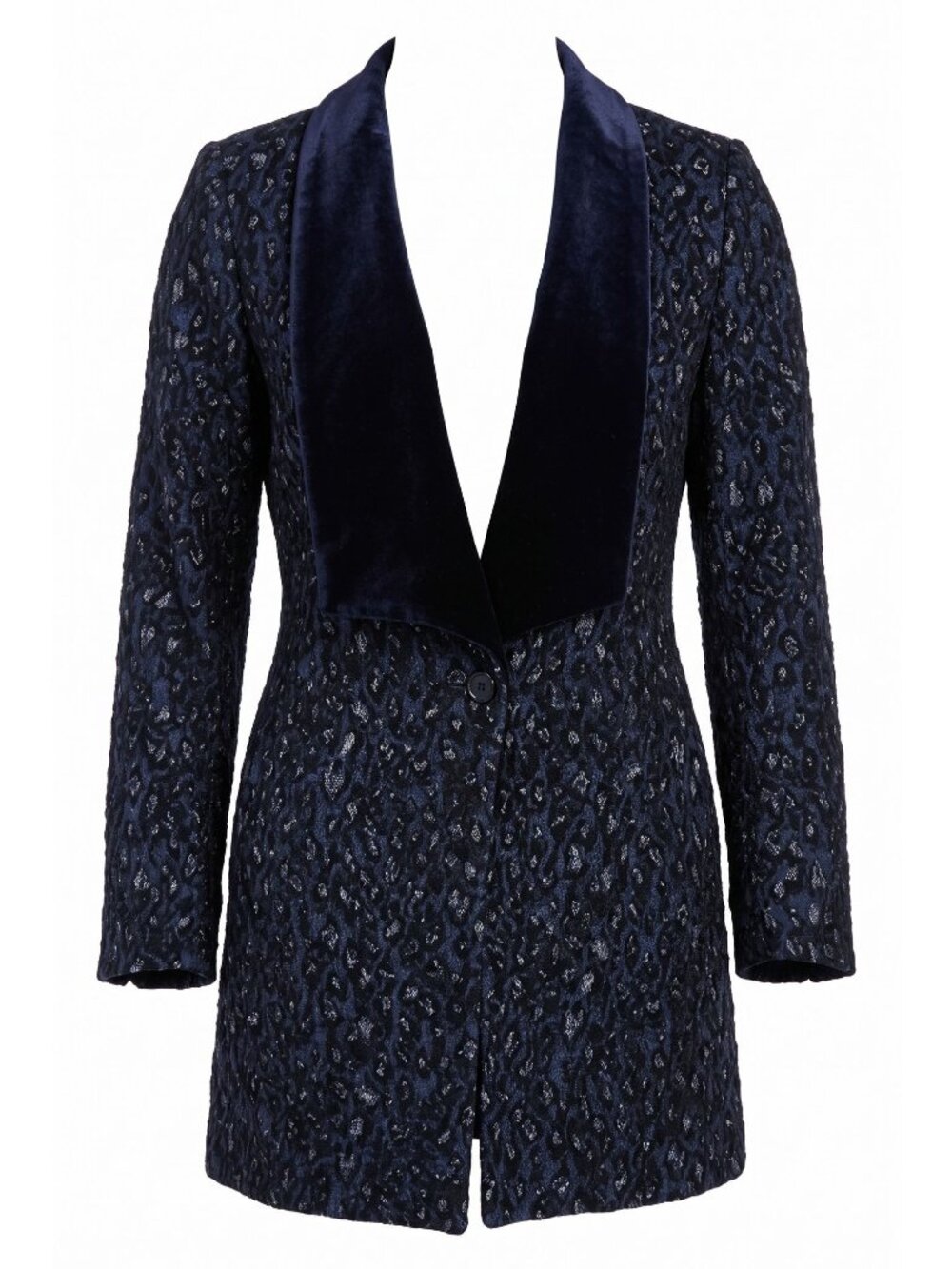 Elie Tahari Christina Topper Women's XL Navy Alpaca Mohair Leopard Coat NWT $498